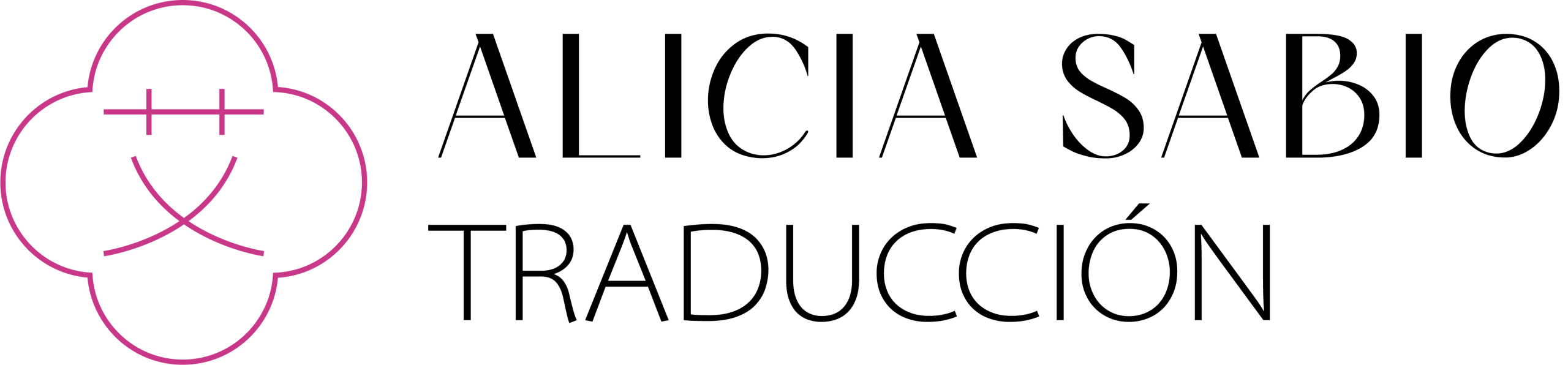 Logotipo con símbolo floral que incorpora caracteres chinos y el nombre en inglés, representando un servicio profesional de traducción del chino al español e inglés.